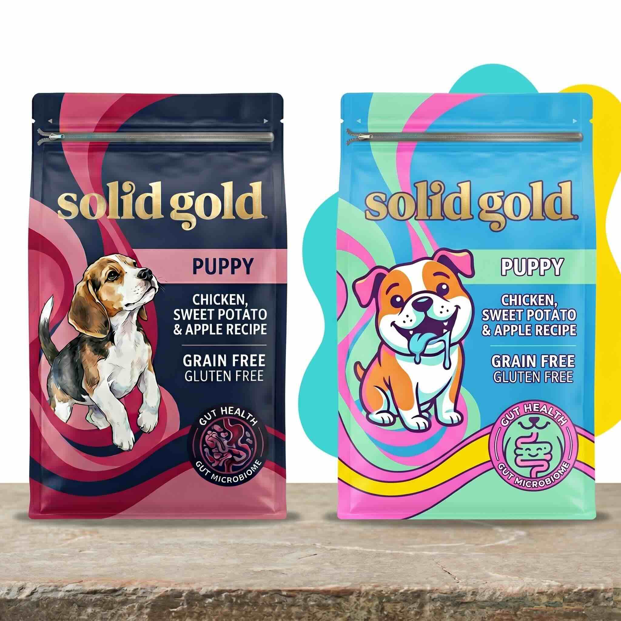 dog food bag design showing modern pet food packaging with clean layout and branding