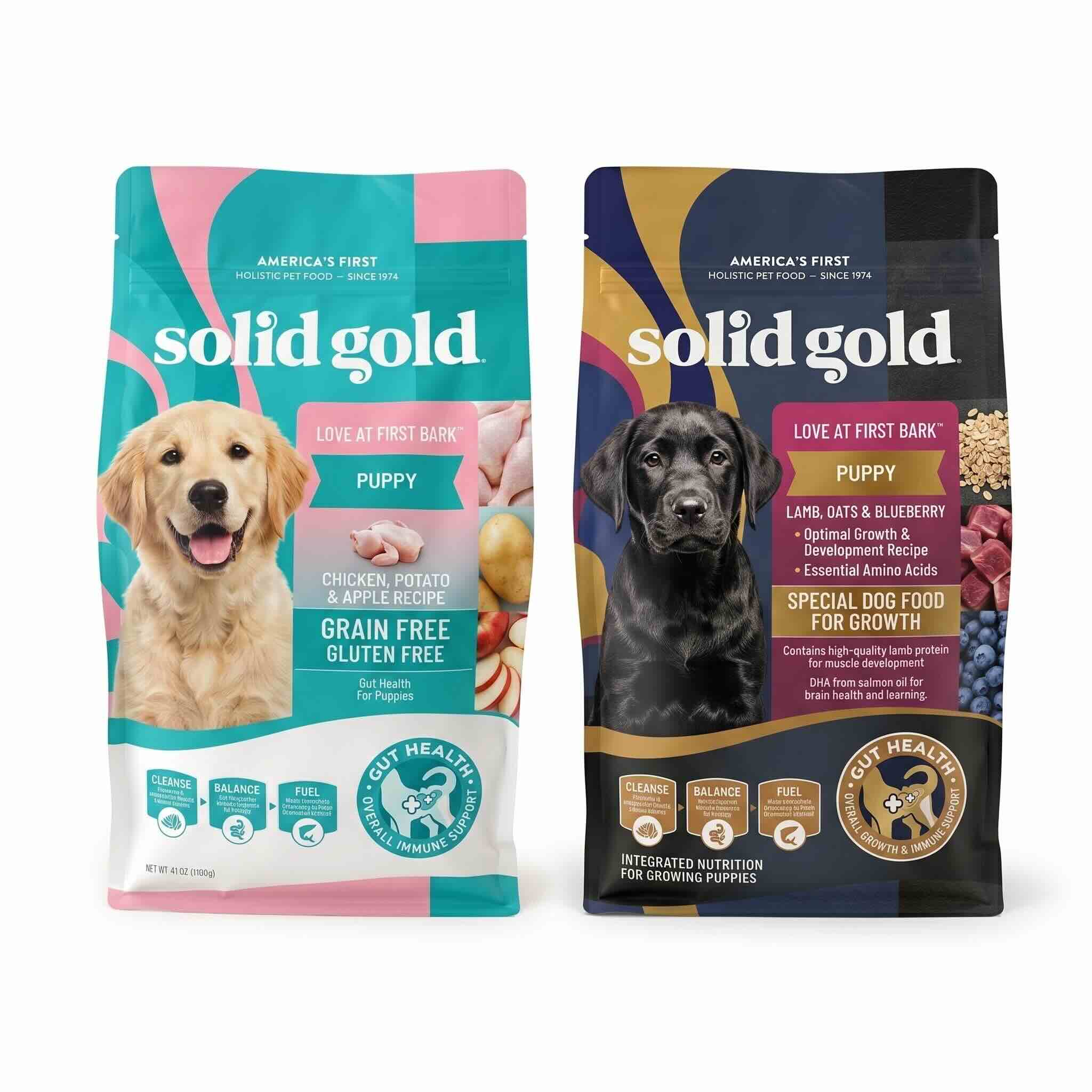 dog food bag design showing modern dog food packaging with clean branding and product-focused layout