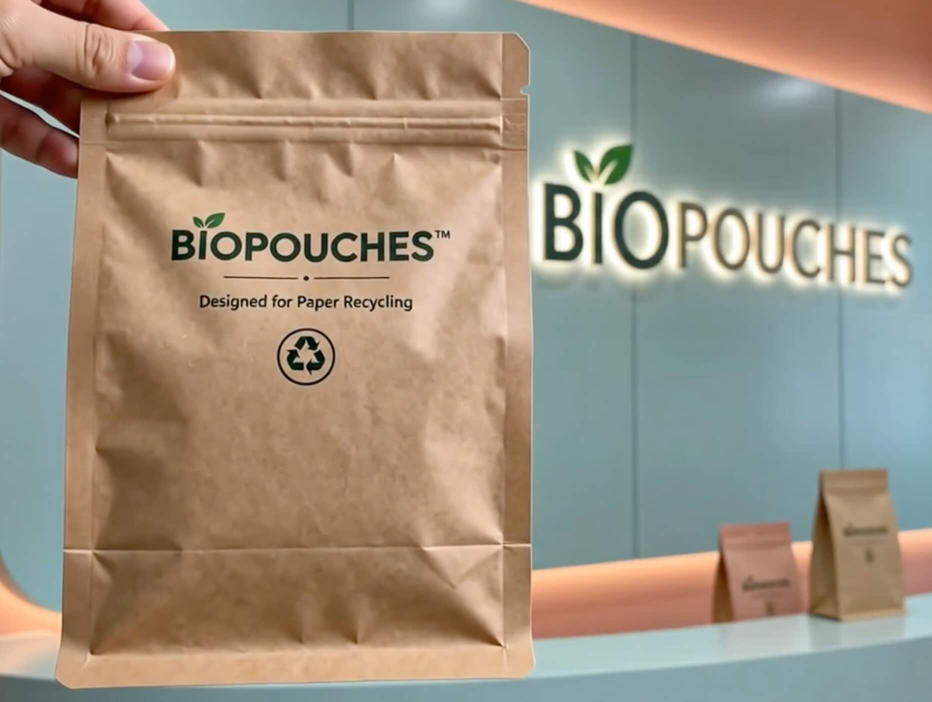 BioPouches paper-recyclable flat-bottom pouch with zipper - 92% paper content