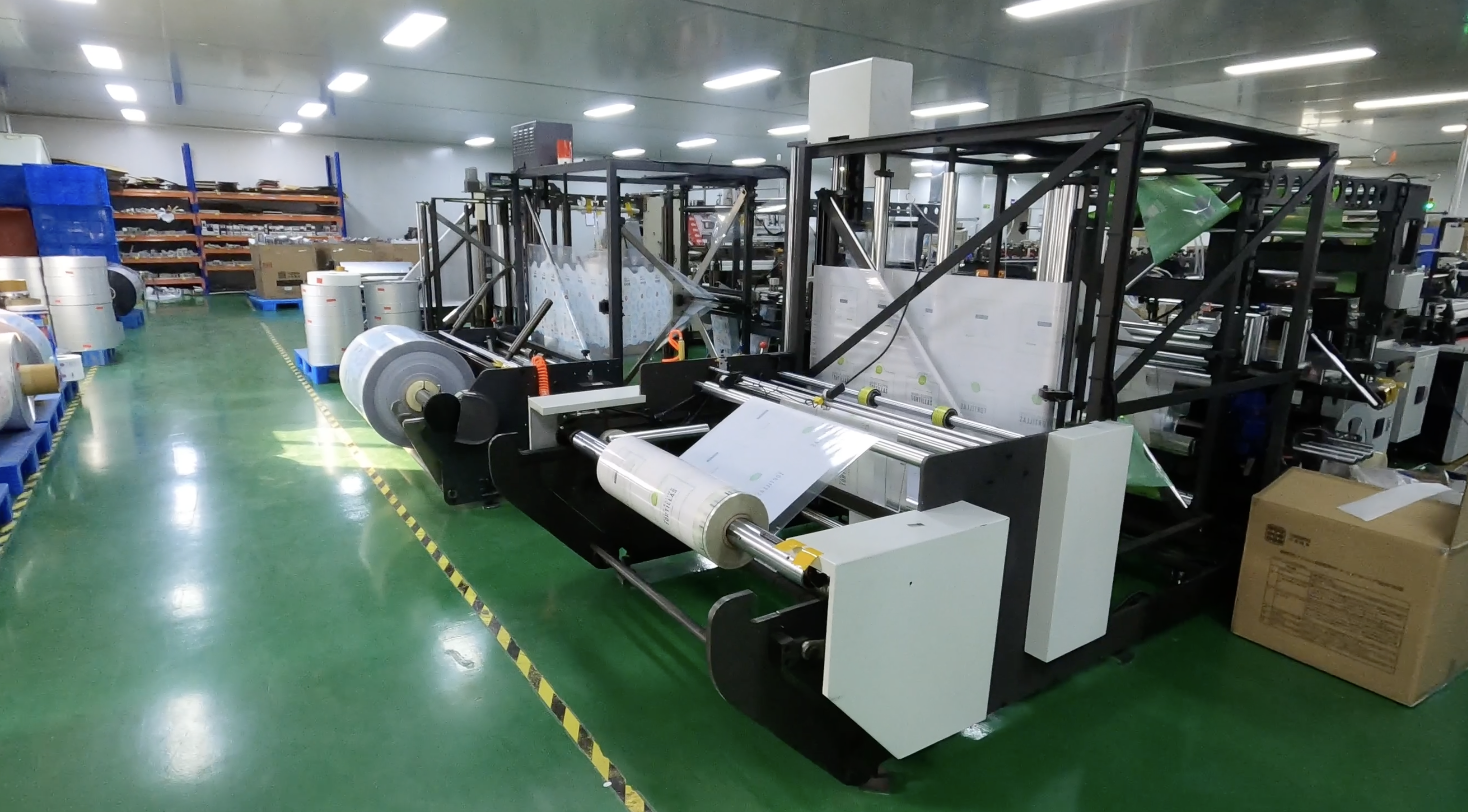 Flexible packaging printing equipment inside the BioPouches production facility